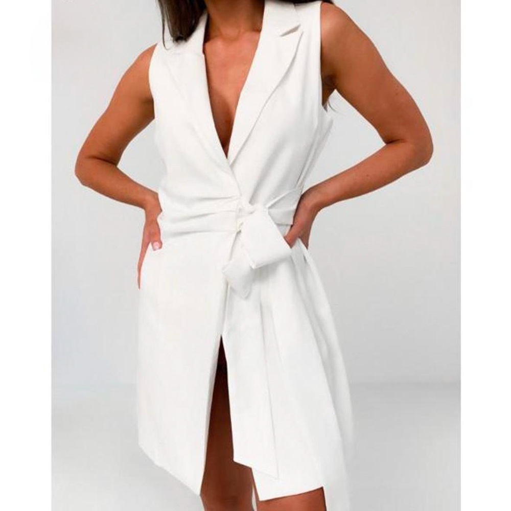 Missguided White Sleeveless Tie Front Blazer Dress
